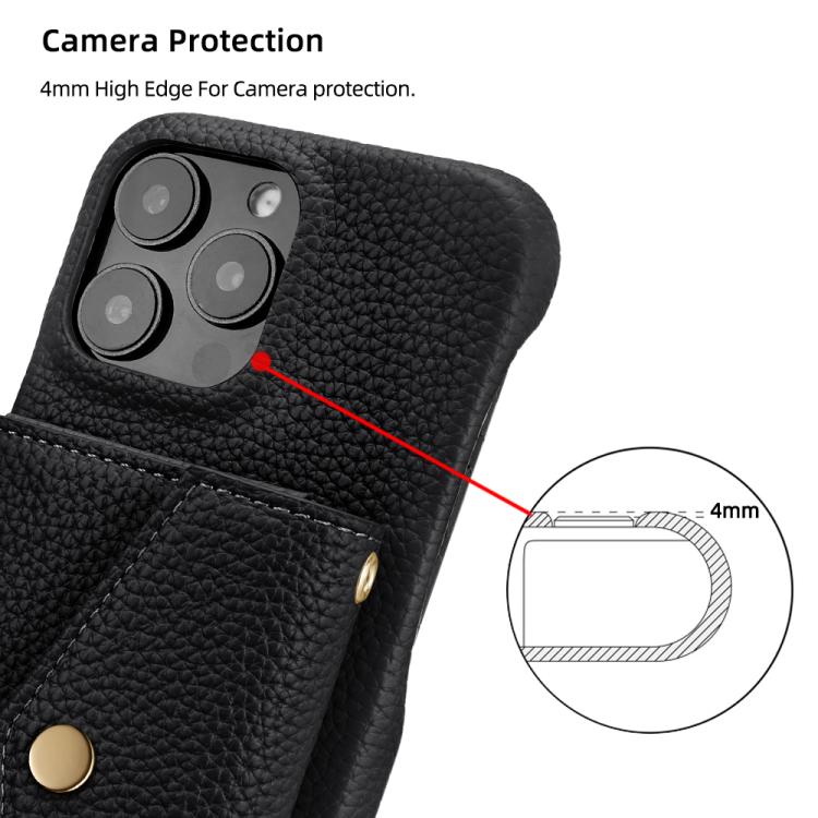For iPhone 13 Pro Max Litchi Texture Horizontal Card Bag Holder Phone Case with Long Lanyard