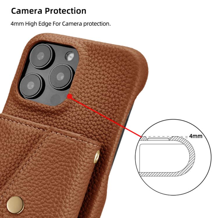 For iPhone 12 Pro Max Litchi Texture Horizontal Card Bag Holder Phone Case with Long Lanyard