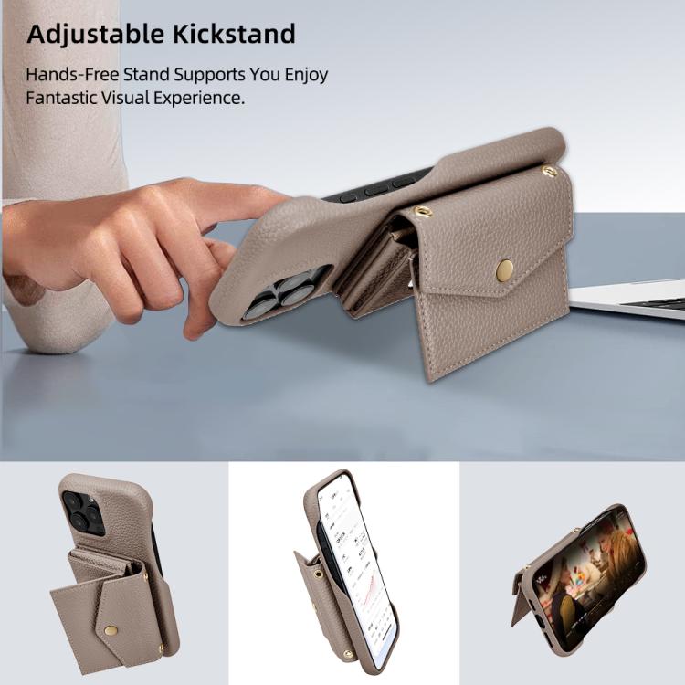 For iPhone 12 Pro Max Litchi Texture Horizontal Card Bag Holder Phone Case with Long Lanyard