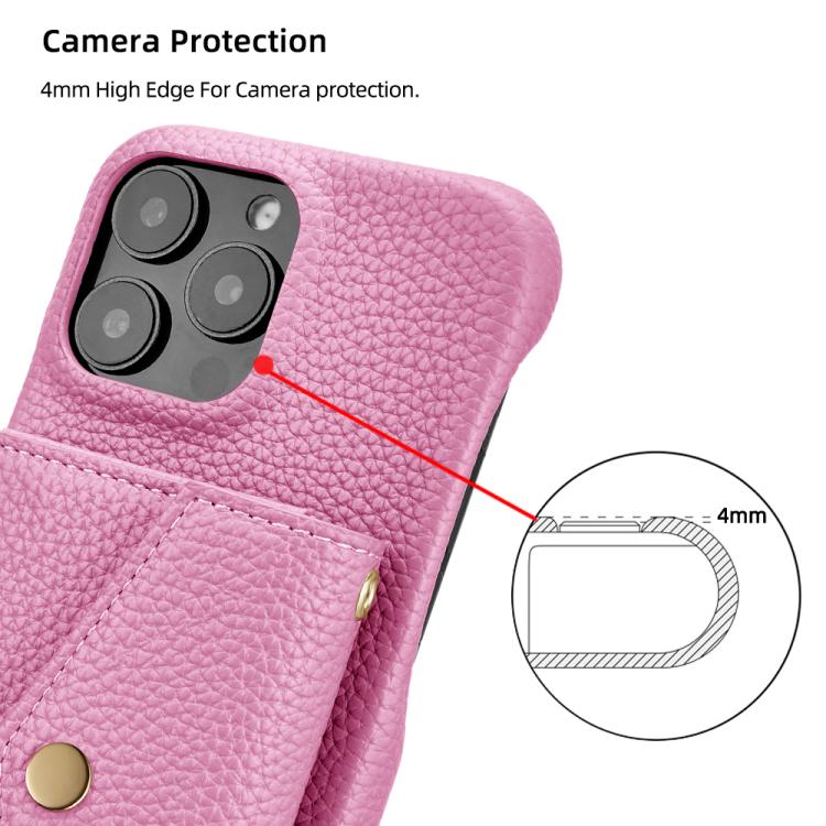 For iPhone 12 Pro Max Litchi Texture Horizontal Card Bag Holder Phone Case with Long Lanyard