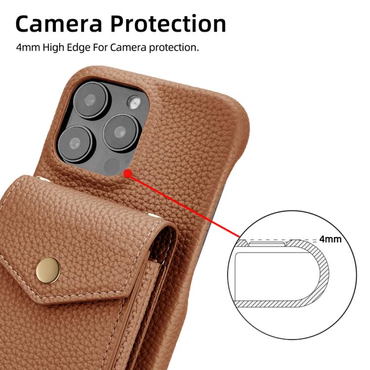 For iPhone 15 Pro Max Litchi Texture Vertical Card Bag Holder Phone Case with Long Lanyard