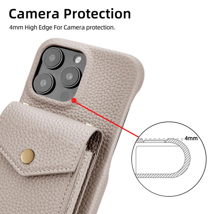 For iPhone 15 Pro Max Litchi Texture Vertical Card Bag Holder Phone Case with Long Lanyard