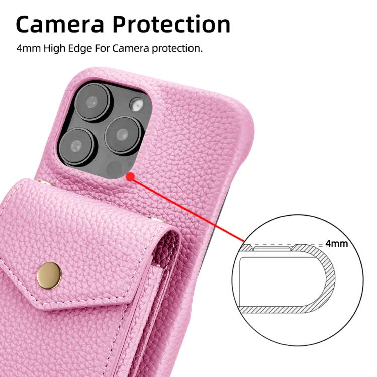 For iPhone 15 Pro Max Litchi Texture Vertical Card Bag Holder Phone Case with Long Lanyard