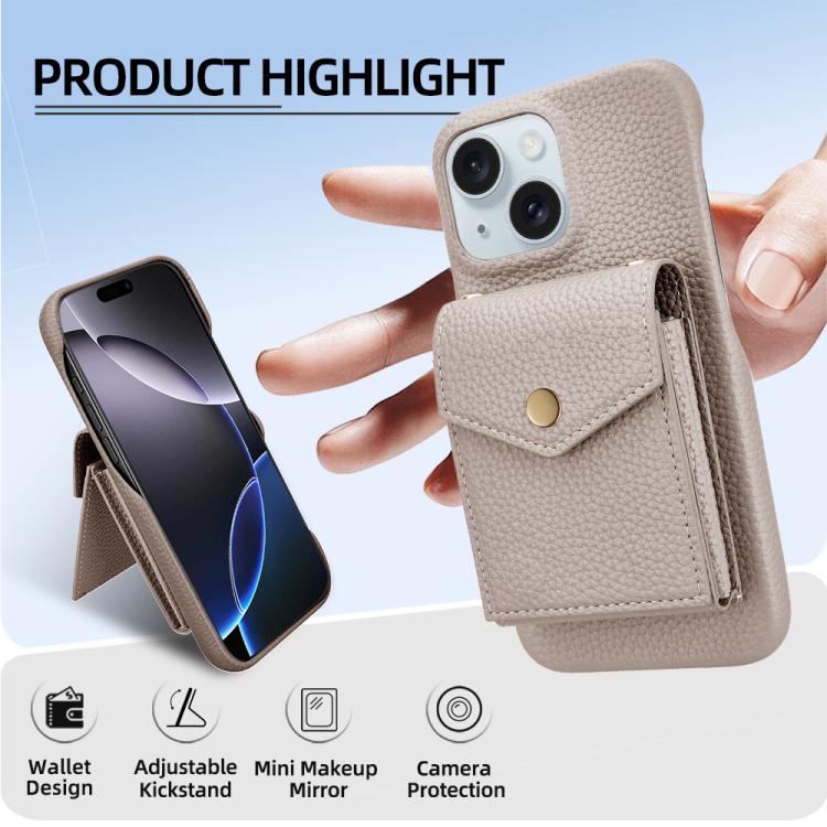 For iPhone 14 Plus Litchi Texture Vertical Card Bag Holder Phone Case with Long Lanyard