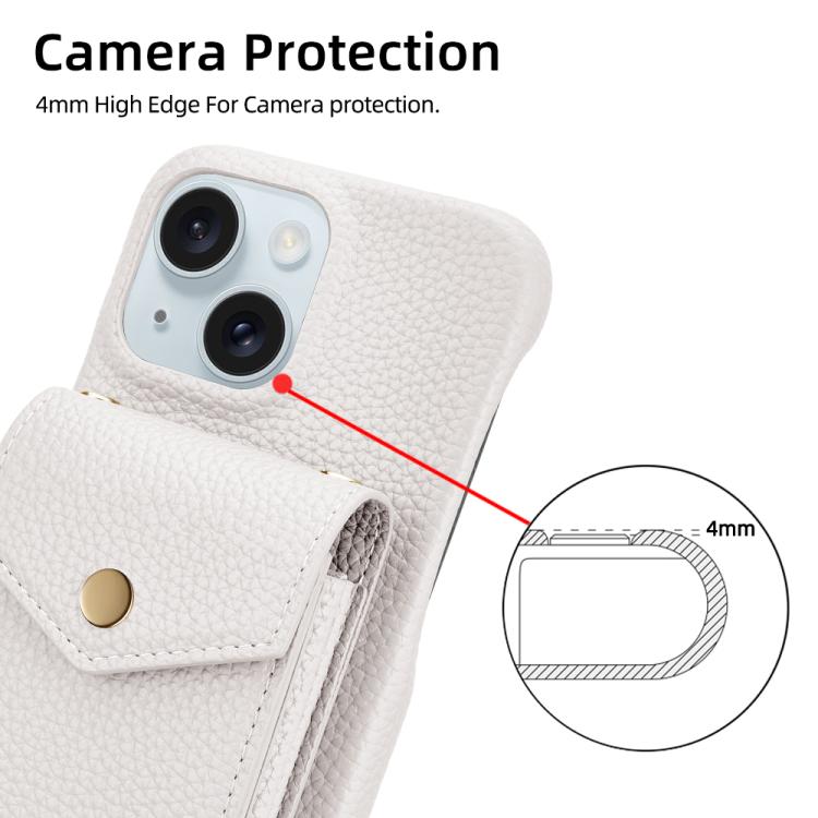 For iPhone 14 / 13 Litchi Texture Vertical Card Bag Holder Phone Case with Long Lanyard