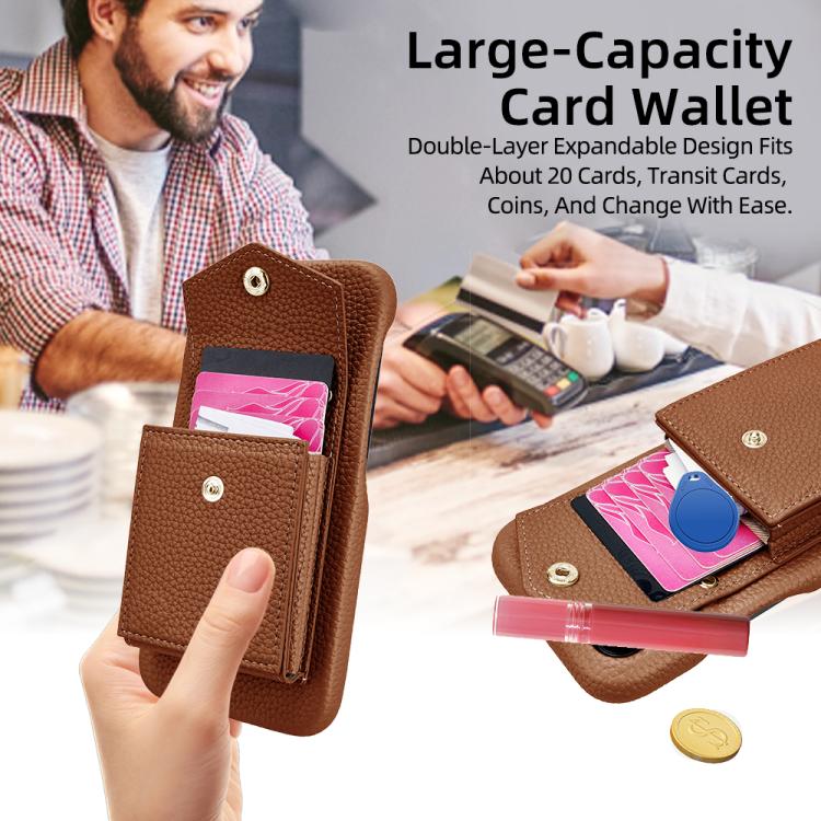 For iPhone 14 Pro Max Litchi Texture Vertical Card Bag Holder Phone Case with Long Lanyard