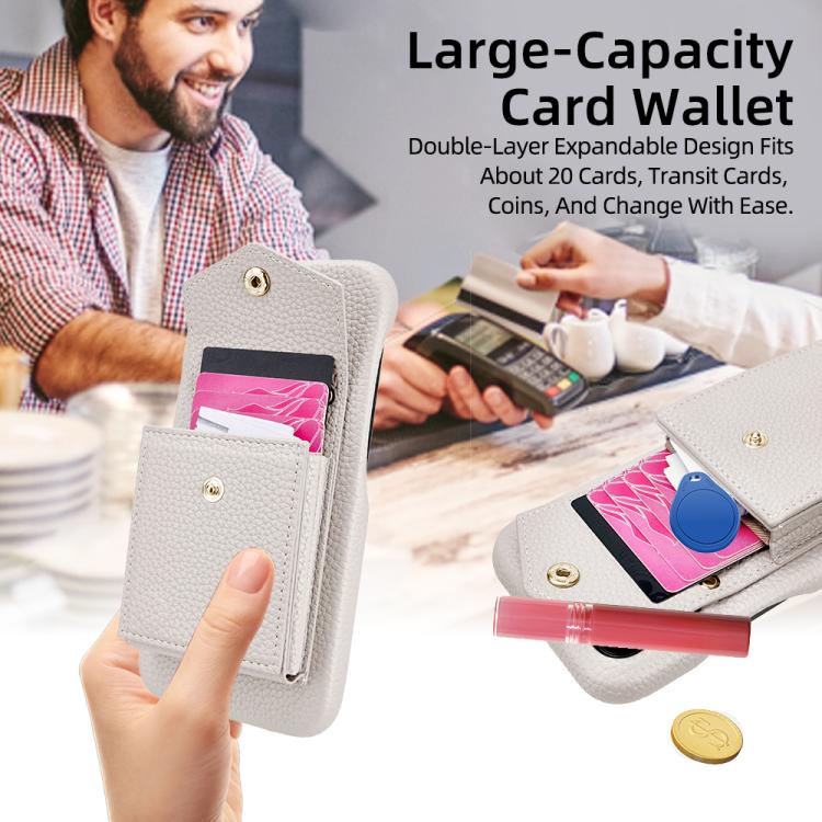For iPhone 13 Pro Max Litchi Texture Vertical Card Bag Holder Phone Case with Long Lanyard