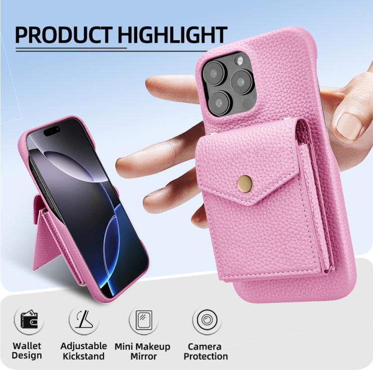 For iPhone 13 Pro Litchi Texture Vertical Card Bag Holder Phone Case with Long Lanyard