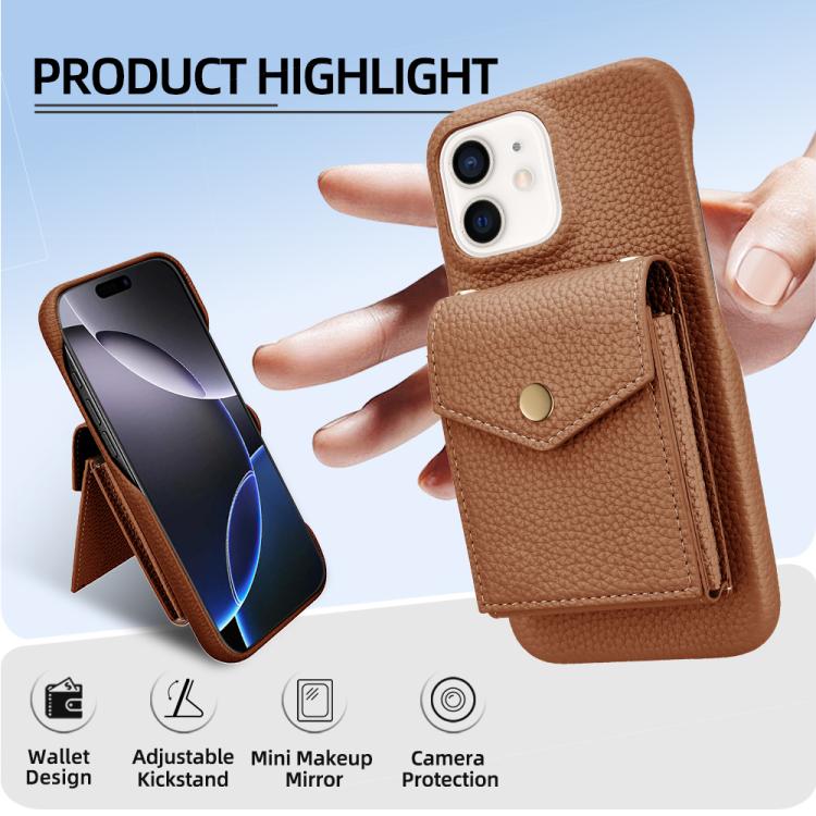 For iPhone 12 / 12 Pro Litchi Texture Vertical Card Bag Holder Phone Case with Long Lanyard
