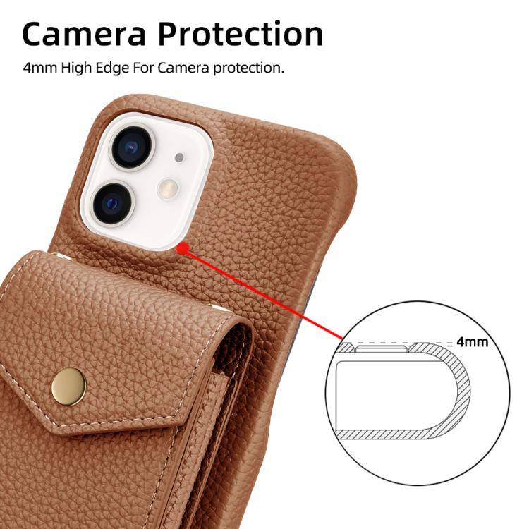 For iPhone 12 / 12 Pro Litchi Texture Vertical Card Bag Holder Phone Case with Long Lanyard