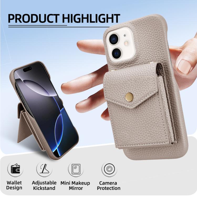 For iPhone 12 / 12 Pro Litchi Texture Vertical Card Bag Holder Phone Case with Long Lanyard