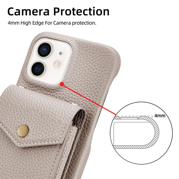For iPhone 12 / 12 Pro Litchi Texture Vertical Card Bag Holder Phone Case with Long Lanyard