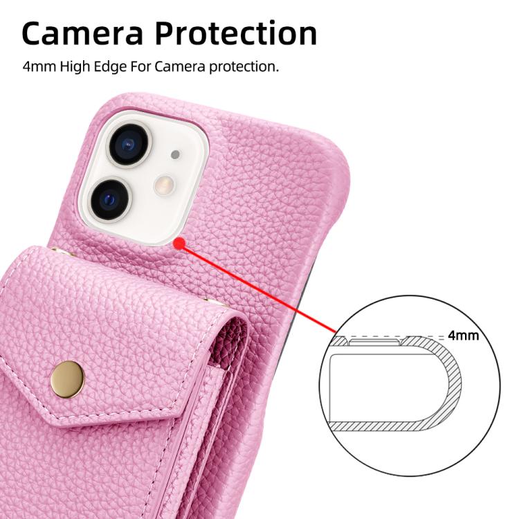 For iPhone 12 / 12 Pro Litchi Texture Vertical Card Bag Holder Phone Case with Long Lanyard