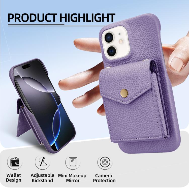 For iPhone 12 / 12 Pro Litchi Texture Vertical Card Bag Holder Phone Case with Long Lanyard