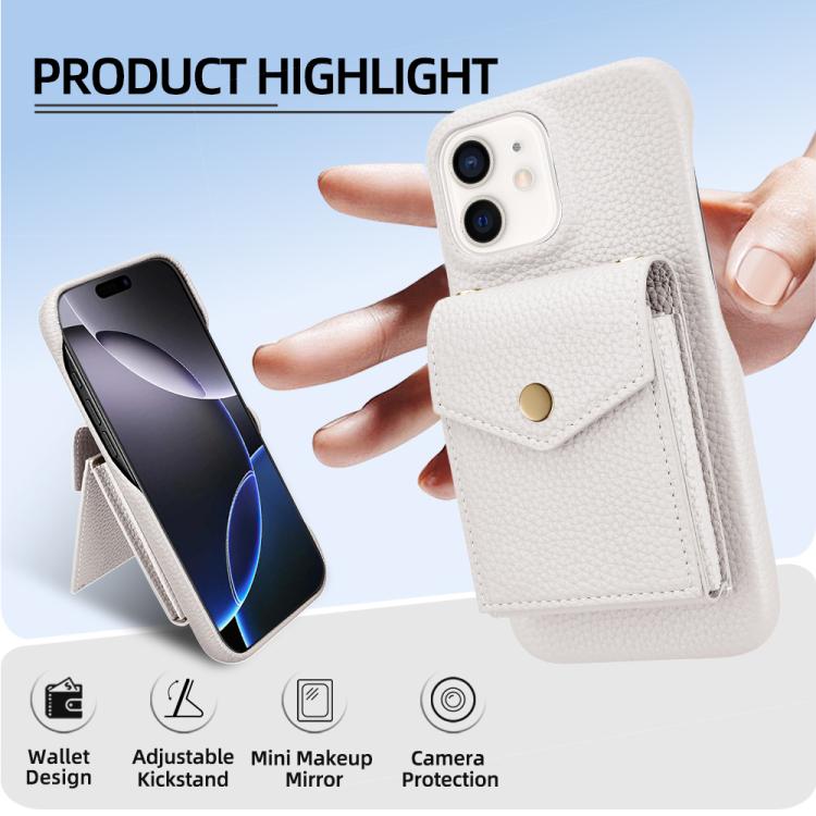 For iPhone 12 / 12 Pro Litchi Texture Vertical Card Bag Holder Phone Case with Long Lanyard