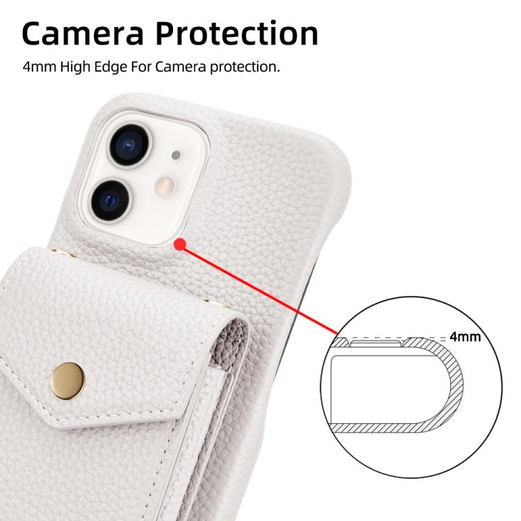 For iPhone 12 / 12 Pro Litchi Texture Vertical Card Bag Holder Phone Case with Long Lanyard