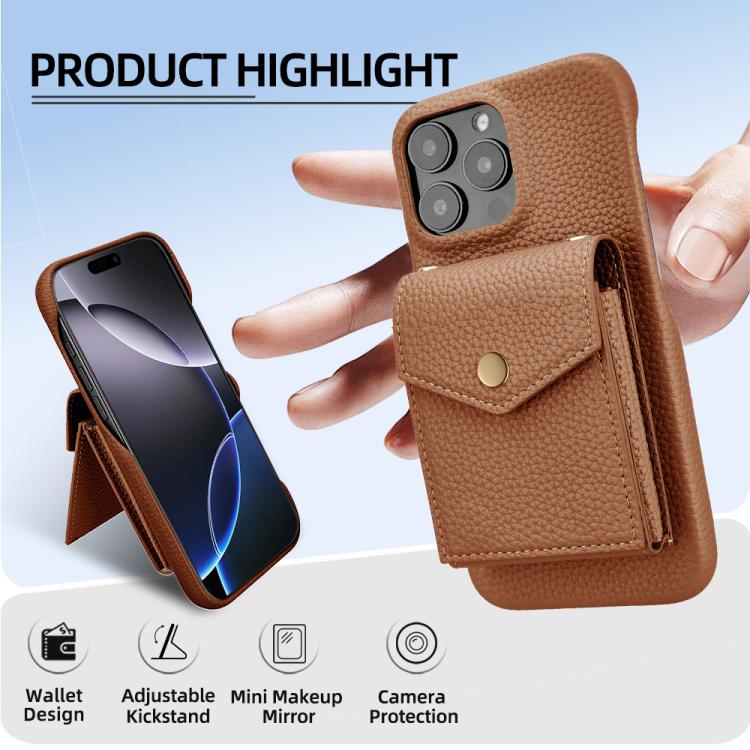 For iPhone 12 Pro Max Litchi Texture Vertical Card Bag Holder Phone Case with Long Lanyard