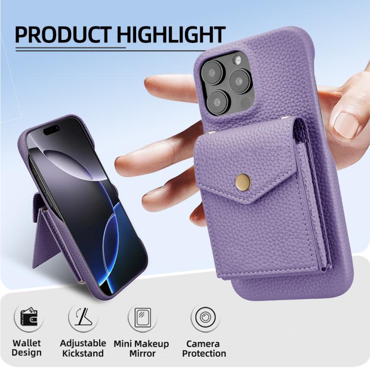 For iPhone 12 Pro Max Litchi Texture Vertical Card Bag Holder Phone Case with Long Lanyard