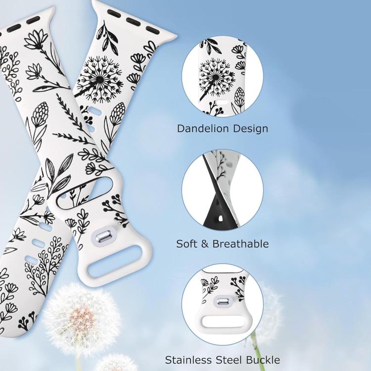For Apple Watch 46mm / 49mm / 45mm / 44mm Two Color Dandelion Engraved Silicone Watch Band