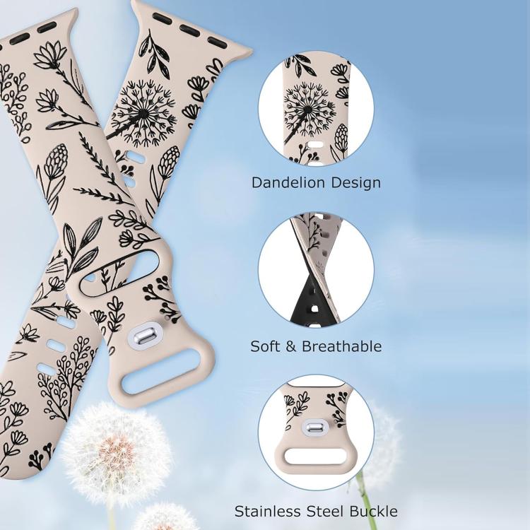 For Apple Watch 46mm / 49mm / 45mm / 44mm Two Color Dandelion Engraved Silicone Watch Band