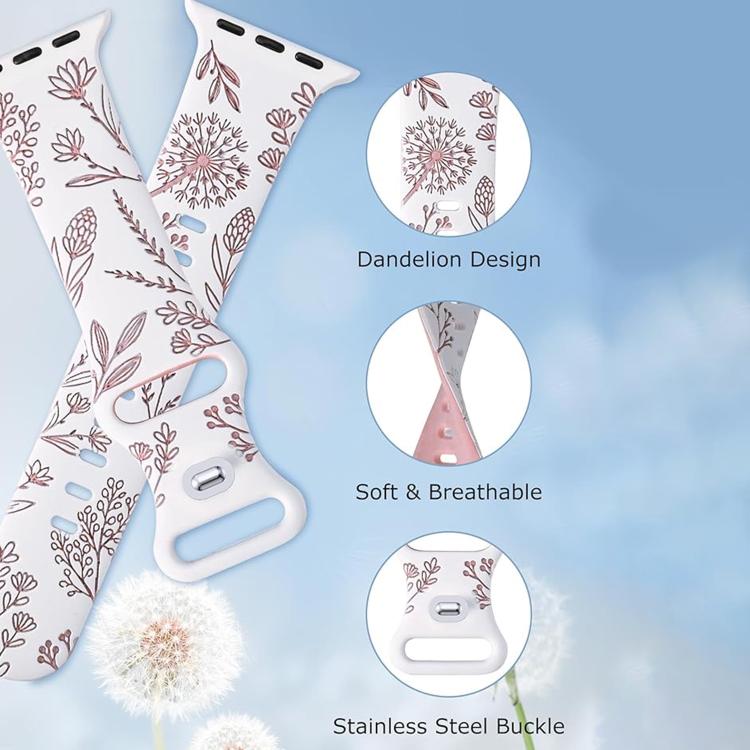 For Apple Watch 42mm / 41mm / 40mm / 38mm Two Color Dandelion Engraved Silicone Watch Band