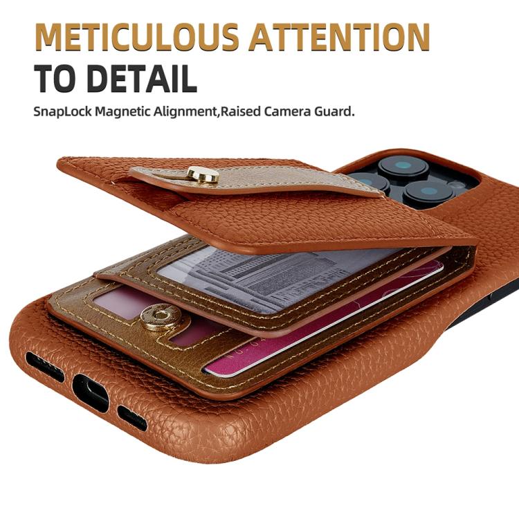 For iPhone 16 Litchi Texture Leather Ring Card Bag Holder Phone Case