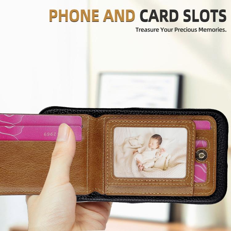 For iPhone 15 Pro Litchi Texture Leather Ring Card Bag Holder Phone Case