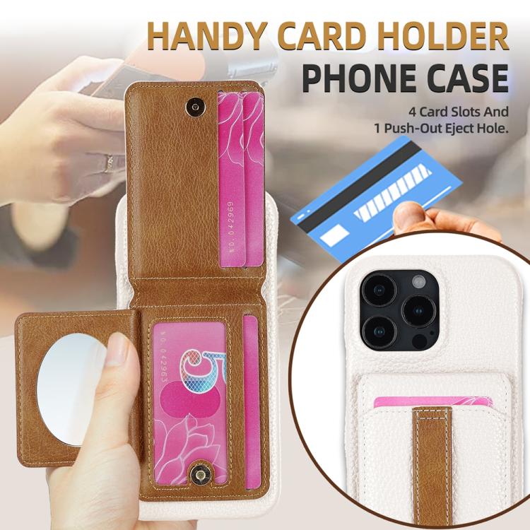 For iPhone 15 Litchi Texture Leather Ring Card Bag Holder Phone Case
