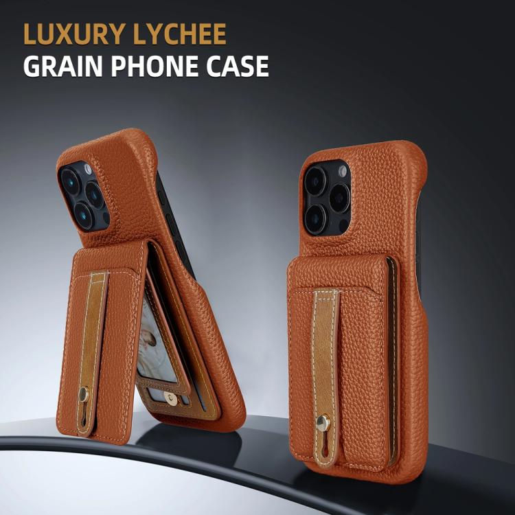 For iPhone 14 Plus Litchi Texture Leather Ring Card Bag Holder Phone Case