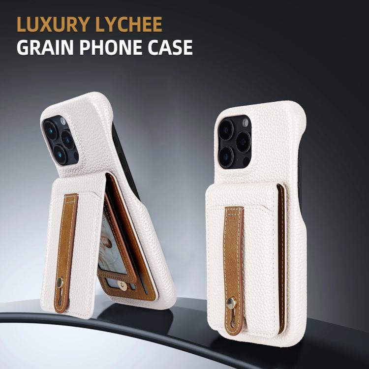 For iPhone 14 Plus Litchi Texture Leather Ring Card Bag Holder Phone Case