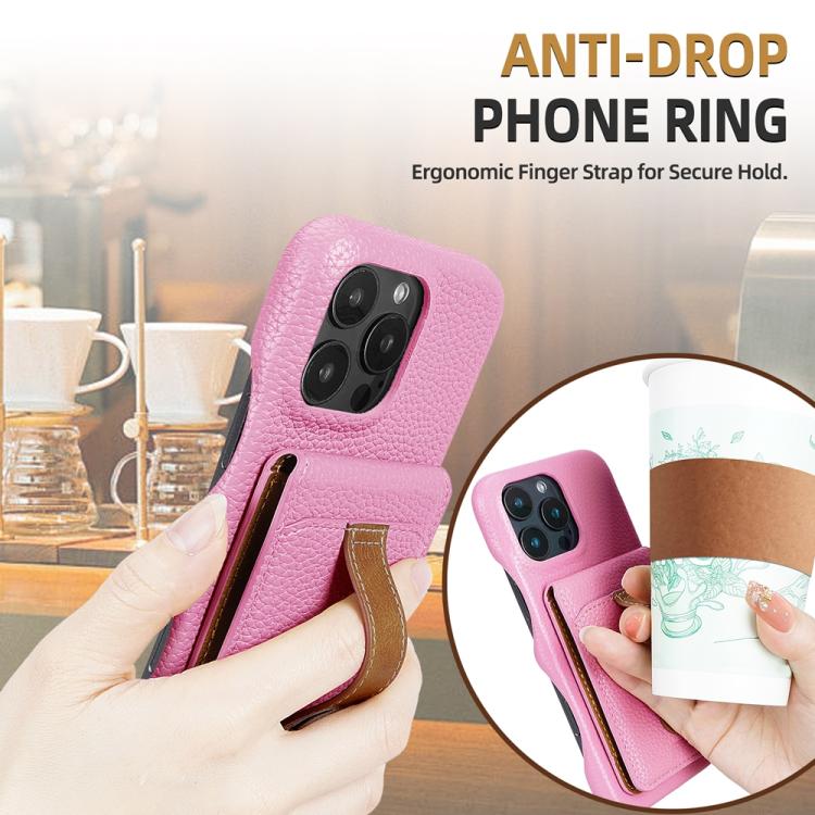 For iPhone 14 / 13 Litchi Texture Leather Ring Card Bag Holder Phone Case