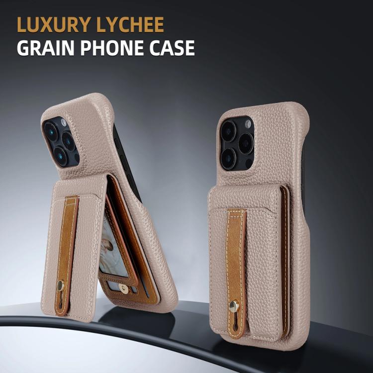 For iPhone 14 Pro Max Litchi Texture Leather Ring Card Bag Holder Phone Case