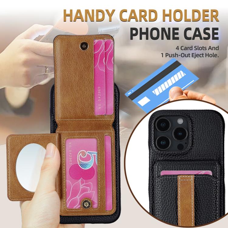 For iPhone 13 Pro Max Litchi Texture Leather Ring Card Bag Holder Phone Case