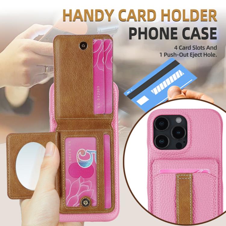 For iPhone 13 Pro Max Litchi Texture Leather Ring Card Bag Holder Phone Case