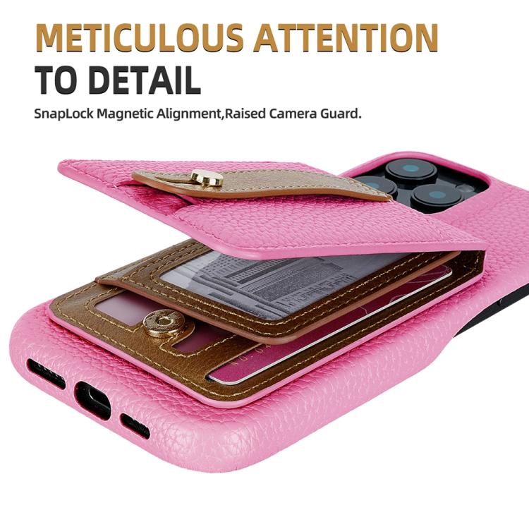 For iPhone 13 Pro Max Litchi Texture Leather Ring Card Bag Holder Phone Case