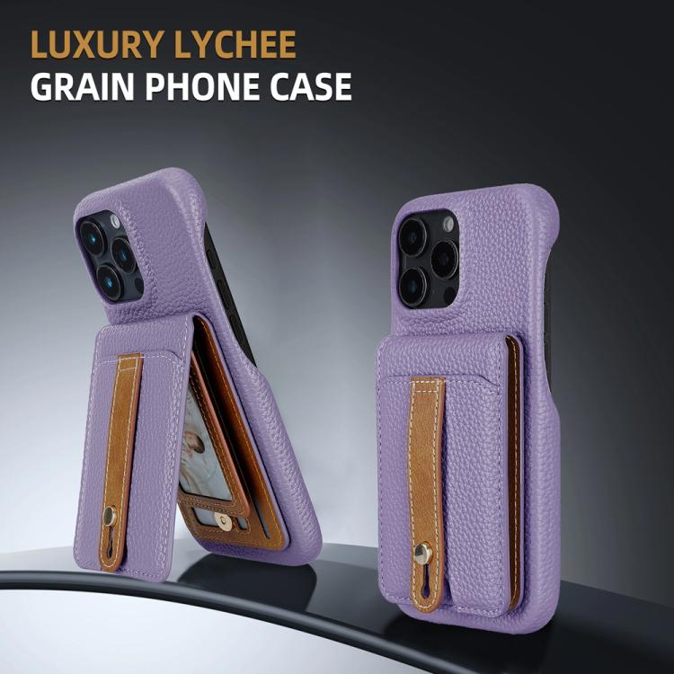 For iPhone 13 Pro Litchi Texture Leather Ring Card Bag Holder Phone Case
