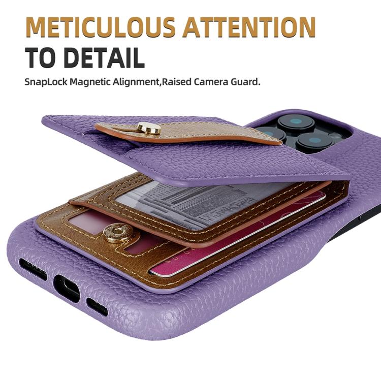 For iPhone 13 Pro Litchi Texture Leather Ring Card Bag Holder Phone Case