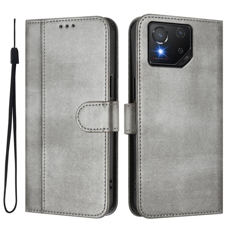 For ASUS ROG Phone 8 / 8 Pro Line Splicing Buckle Retro Leather Phone Case
