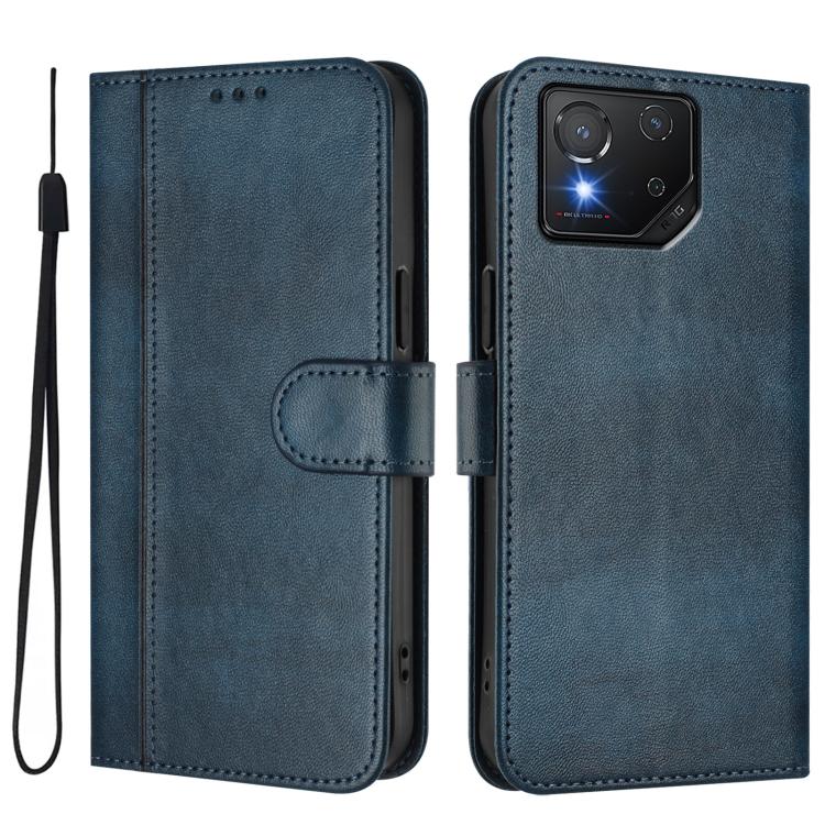 For ASUS ROG Phone 8 / 8 Pro Line Splicing Buckle Retro Leather Phone Case