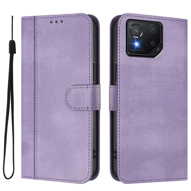 For ASUS ROG Phone 8 / 8 Pro Line Splicing Buckle Retro Leather Phone Case