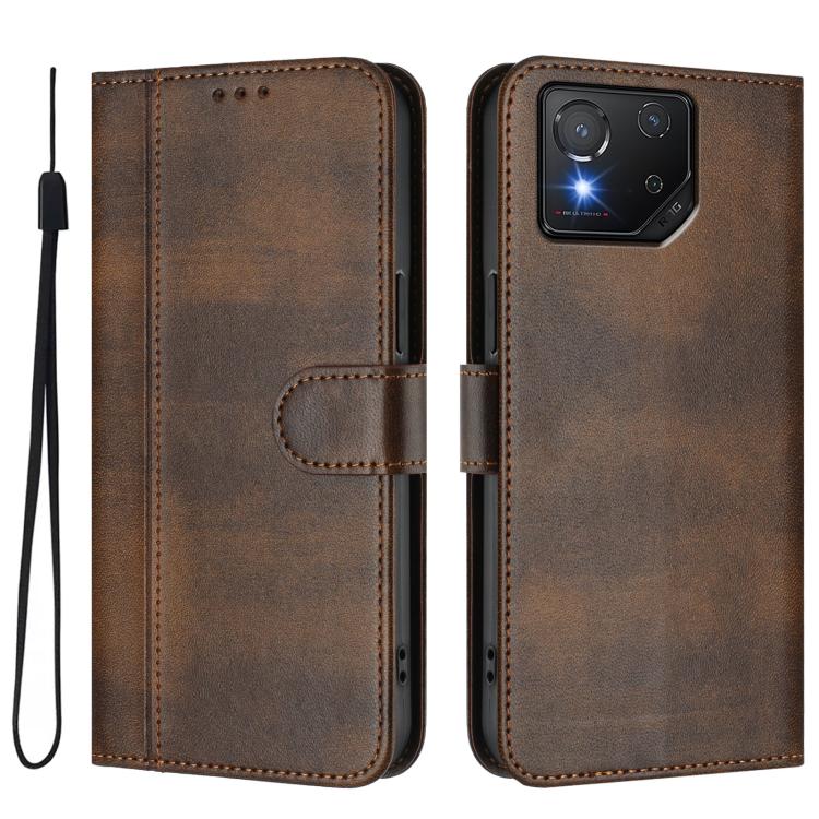 For ASUS ROG Phone 8 / 8 Pro Line Splicing Buckle Retro Leather Phone Case