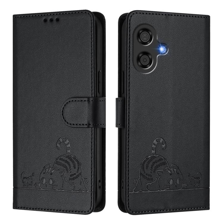 For Coolpad Cool 40i Cat Rat Embossed Pattern RFID Leather Phone Case with Lanyard