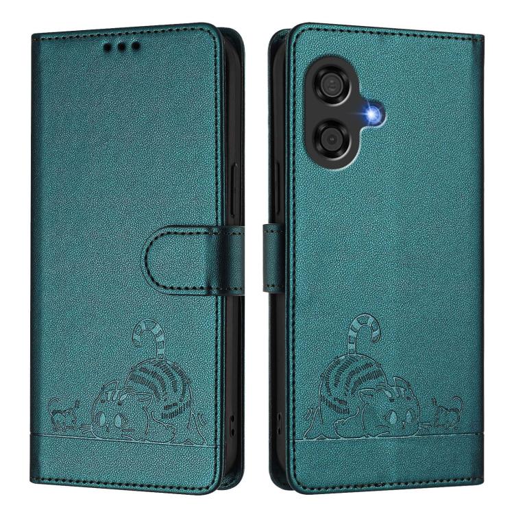 For Coolpad Cool 40i Cat Rat Embossed Pattern RFID Leather Phone Case with Lanyard
