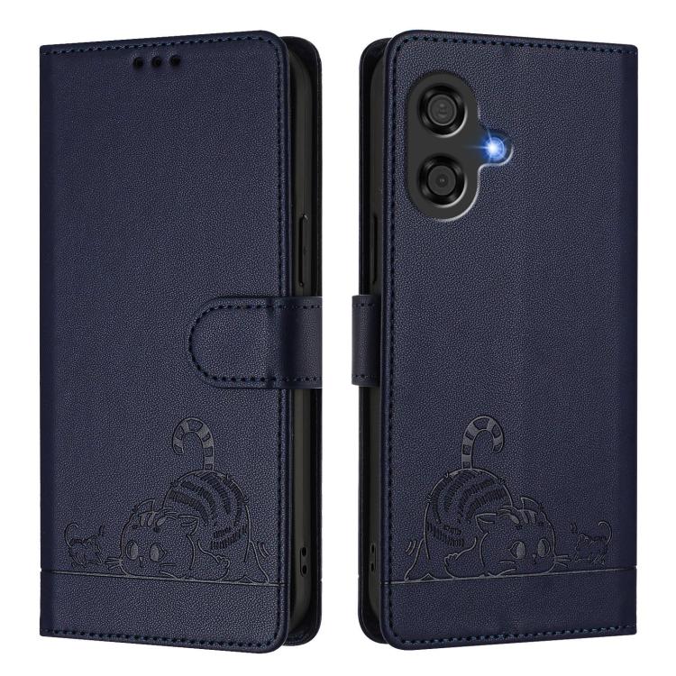 For Coolpad Cool 40i Cat Rat Embossed Pattern RFID Leather Phone Case with Lanyard