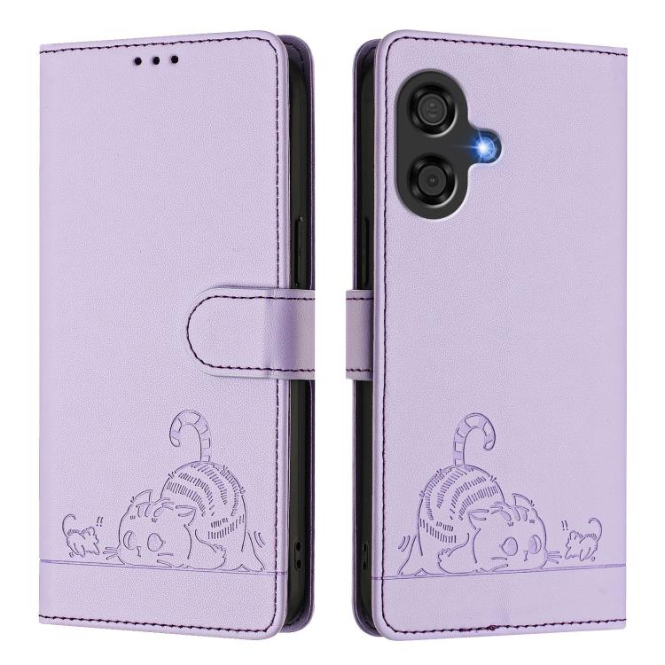 For Coolpad Cool 40i Cat Rat Embossed Pattern RFID Leather Phone Case with Lanyard