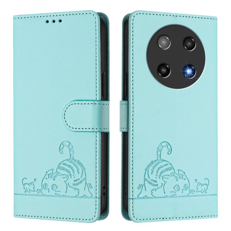 For Coolpad C16 Cat Rat Embossed Pattern RFID Leather Phone Case with Lanyard