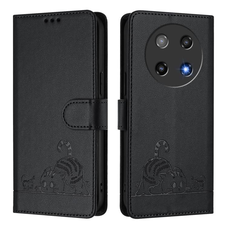 For Coolpad C16 Cat Rat Embossed Pattern RFID Leather Phone Case with Lanyard