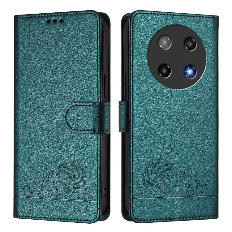 For Coolpad C16 Cat Rat Embossed Pattern RFID Leather Phone Case with Lanyard