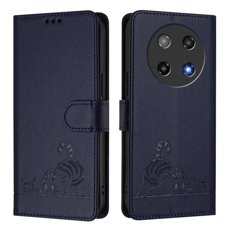 For Coolpad C16 Cat Rat Embossed Pattern RFID Leather Phone Case with Lanyard