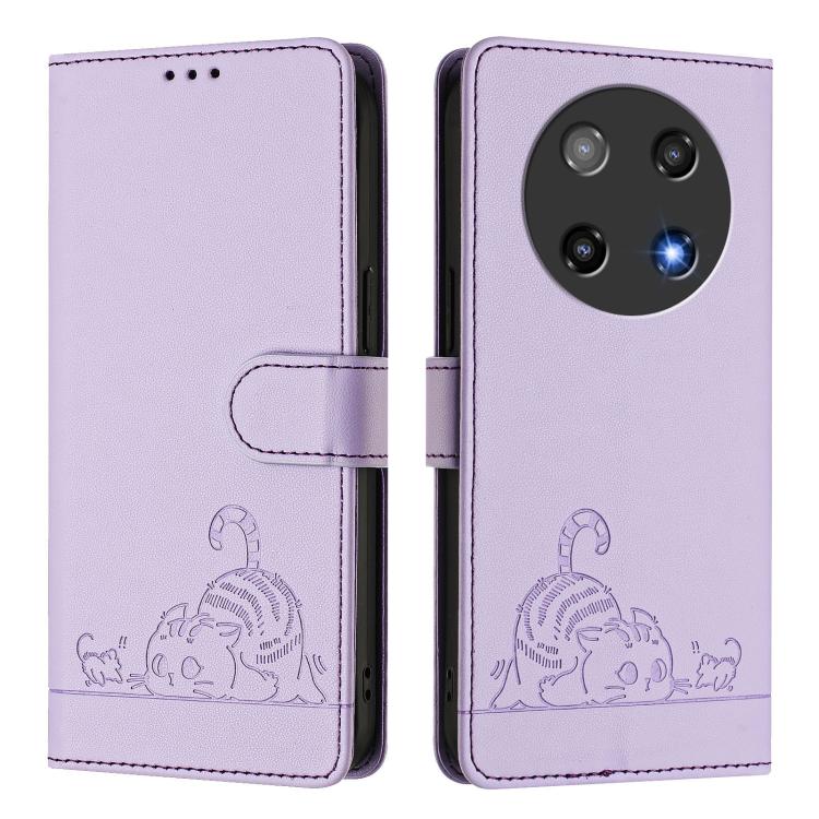 For Coolpad C16 Cat Rat Embossed Pattern RFID Leather Phone Case with Lanyard